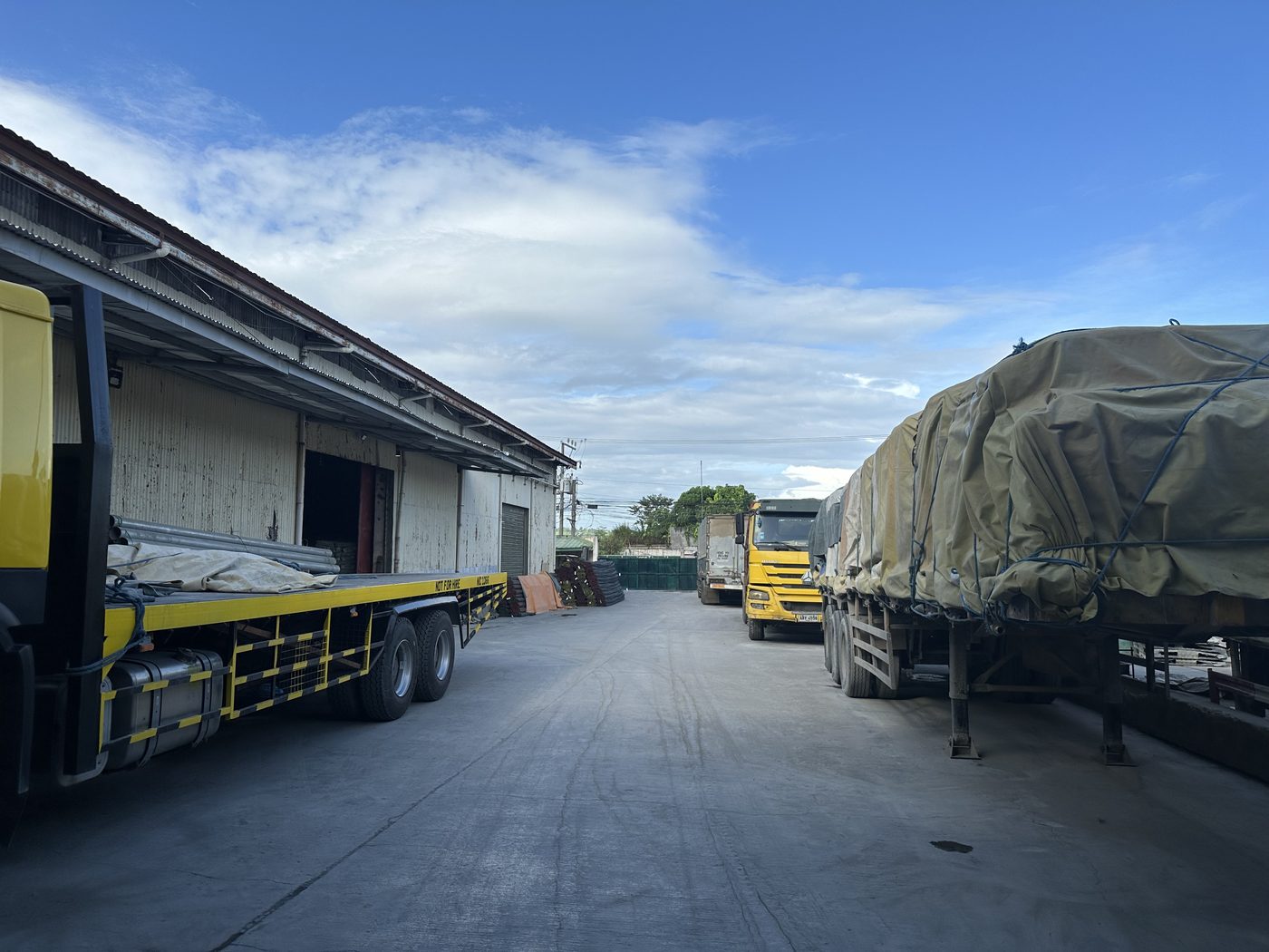 Delivery truck and rebar bundles in the yard