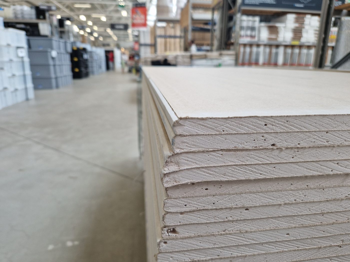 Building materials warehouse aisle